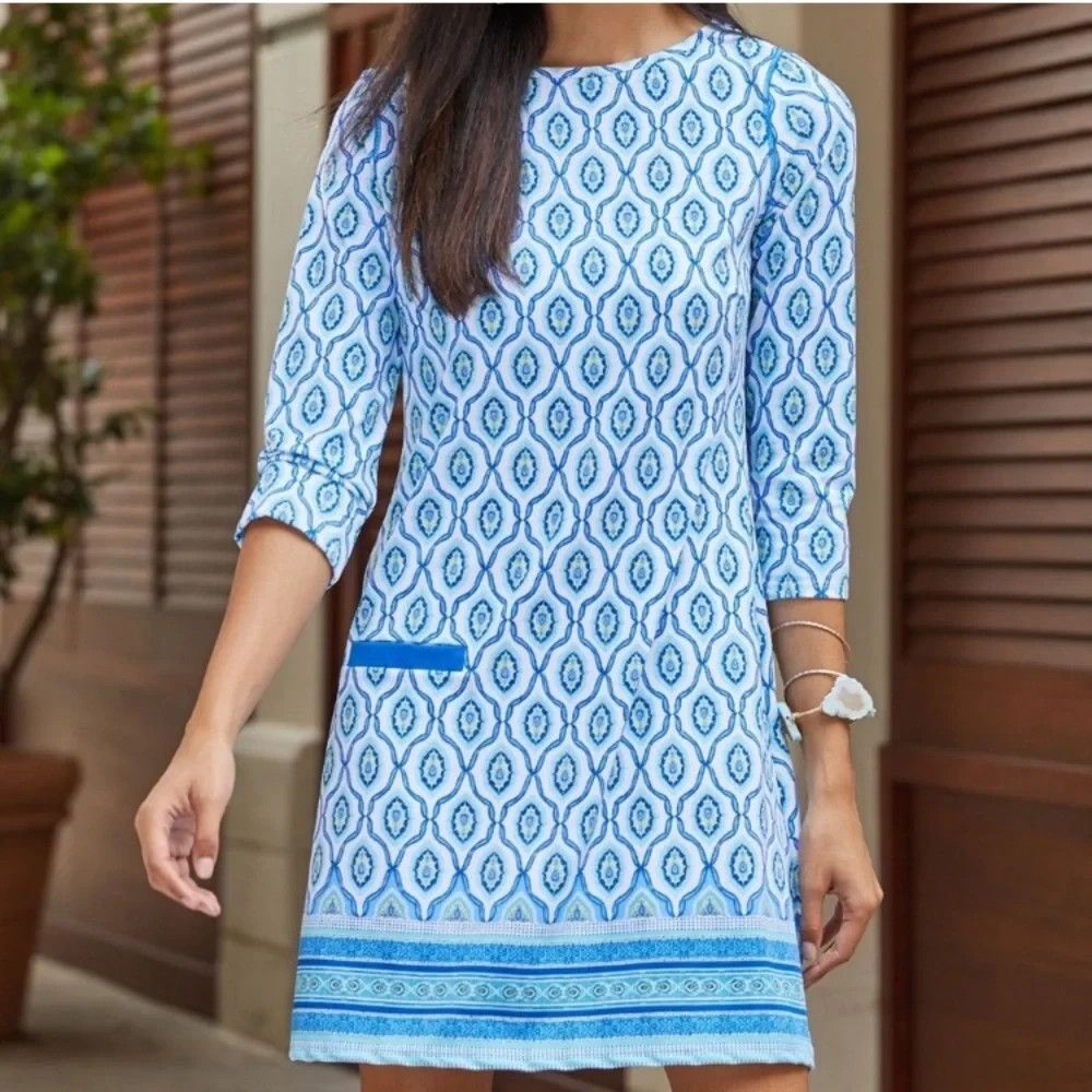 Cabana Life Cabana Shift Bondi Dress UPF 50 , Blue Print Sz MEDIUM